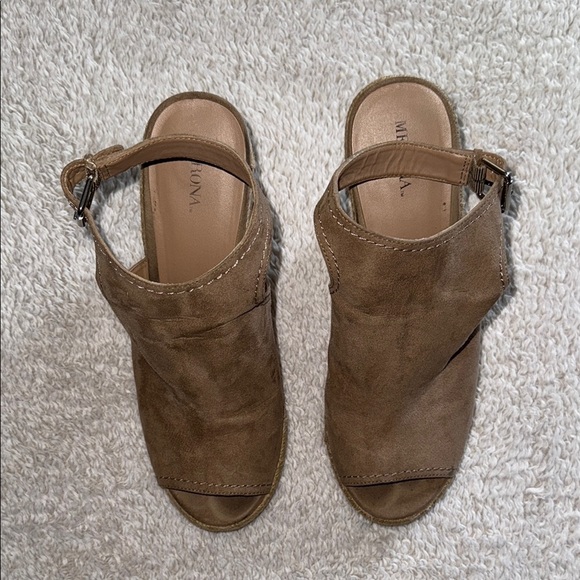 👡 Women’s Merona Peep Toe Espadrille Wedges – Taupe, Size 10 - Picture 2 of 13